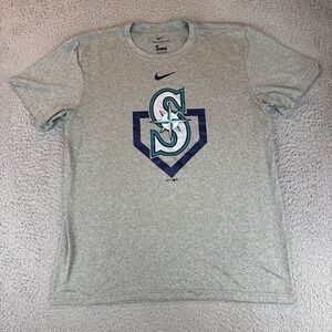 Seattle Mariners Nike Mens T Shirt Grey Home Plate Size Large Dri Fit